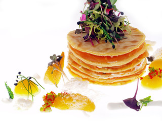 pancakes with smoked salmon and salad