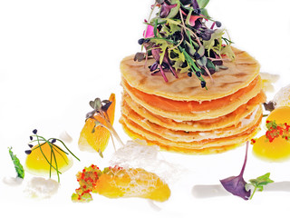 pancakes with smoked salmon and salad