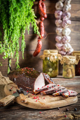Rural smokehouse ham preparation for smoking