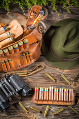 Belt with hunter bullets and binocular