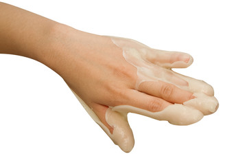 spa hand treatment and beauty,Hand in paraffin bath ,woman recei