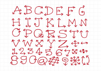 sketch arrows alphabet  , Arrow font A through Z and numbers