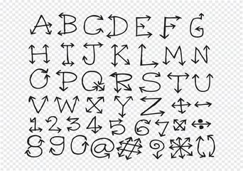 sketch arrows alphabet  , Arrow font A through Z and numbers