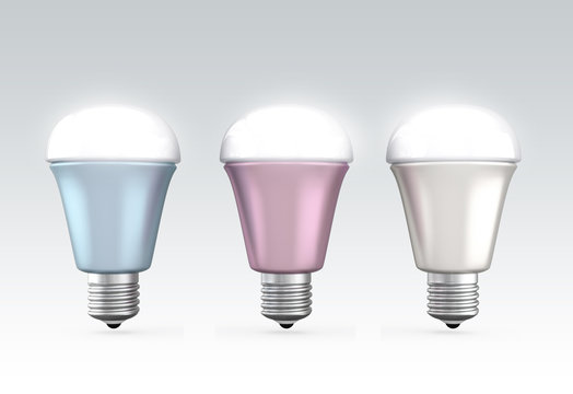 Energy efficient LED light bulbs isolated on gray background