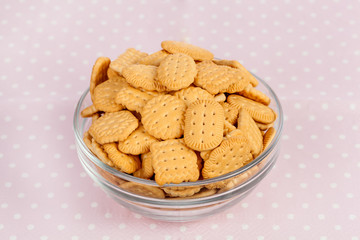 Crackers in glass bowl
