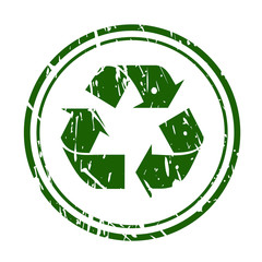 Green  grunge recycle sign stamp on white