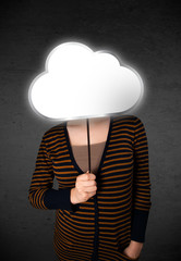 Young woman holding a cloud