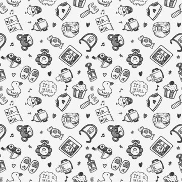 seamless doodle baby pattern background