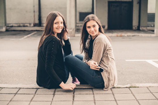 Teenage girls posing outdoor