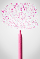 Crayon close-up with sketchy arrows