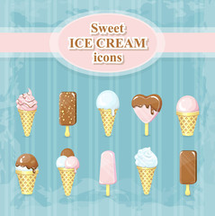 Set of sweet ice cream icons