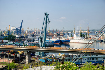 Fototapeta na wymiar Odessa sea port with cranes and ships