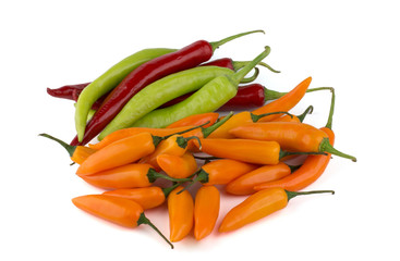 Red, green and yellow chili peppers