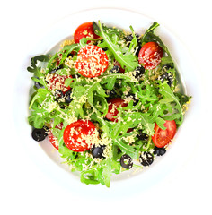 Fresh salad with arugula, isolated on white