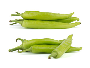 Green chili peppers isolated on white background