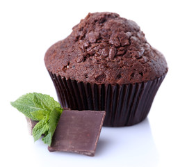 Chocolate muffin isolated on white