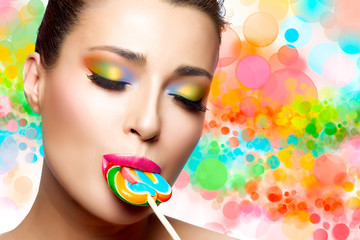 Naklejka premium Sweet Pleasure. Colorful Makeup