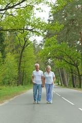 Senior couple walk