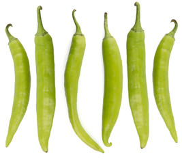 Green chili peppers isolated on white background