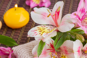 spa setting with alstroemeria flowers