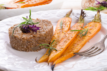 Wheat groats  and Caramelized carrots