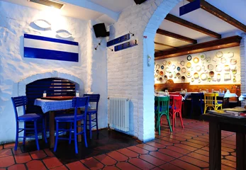 Poster de jardin Restaurant Greek restaurant interior