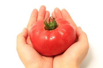 トマトを持つ女性の手