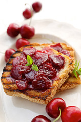 Delicious toast with homemade cherry jam