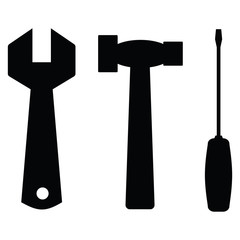 Black construction tools on a white. Raster