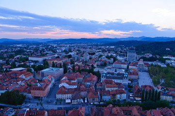 Old Town of Ljubljana at dusk in Slovenia