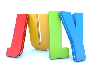 July - calendar month - 3D colored letters