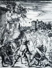 Pirates attacks spanish fortress, from Buccaneers of America