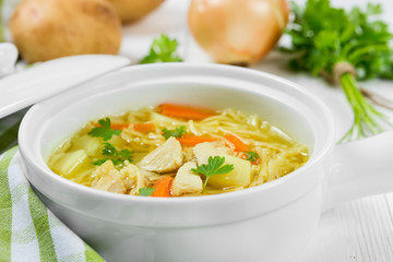 Soup with noodles and chicken