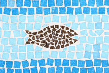 Image of a mosaic showing a underwater world with a fish