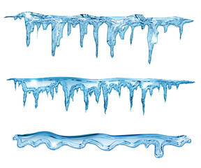 set of blue icicles - obrazy, fototapety, plakaty