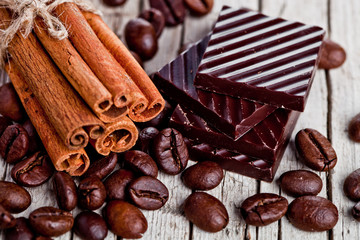chocolate sweets, cinnamon and coffee beans