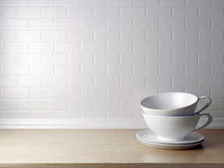 white cups on the shelf