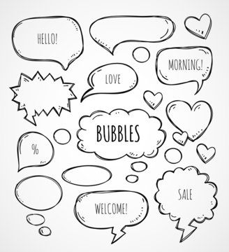 Vector hand drawn speech bubbles clouds thought bubbles