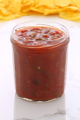 Delicious hot salsa dip and nachos