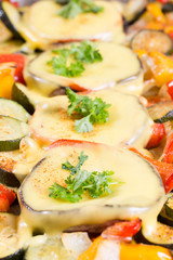Baked mushrooms with cheese and parsley with vegetables