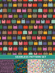 Seamless pattern set. Colorful handbags