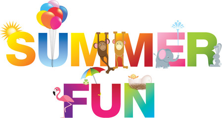 summer fun word in childrens alphabet typeface