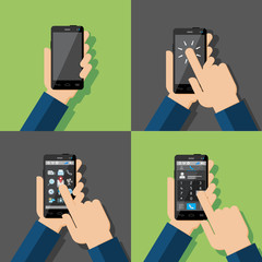Hands holding touchscreen smartphones