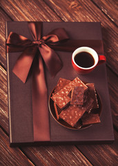 Cup of coffee and chocolate.