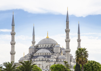blue mosque in istanbul on a sunny day - obrazy, fototapety, plakaty