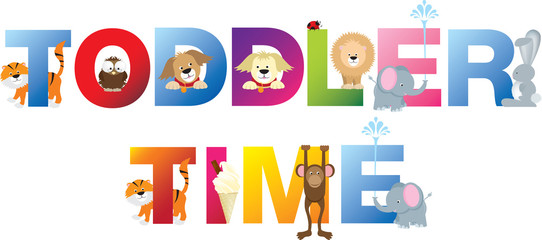 Toddler time word in childrens alphabet typeface