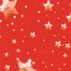 Fototapeta na wymiar Golden shiny stars on red background