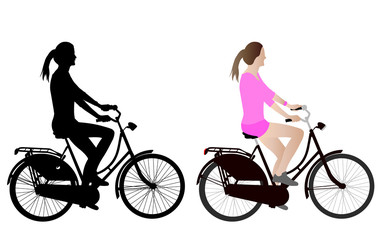 female bicyclist silhouette and illustration - vector