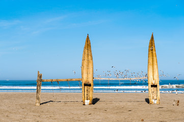 Traditional Peruvian small Reed Boats (Caballitos de Totora)