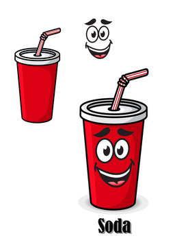 Soda drink in a red takeaway cup with straw